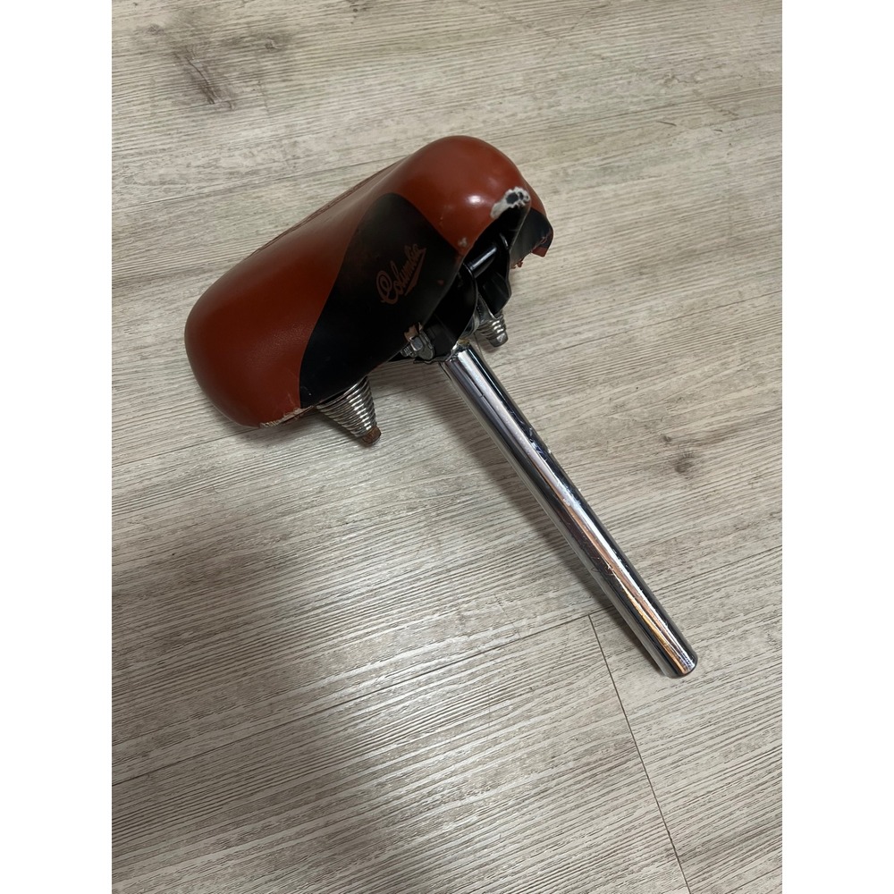 Vintage Columbia Bicycle Saddle Seat Brown Black Dual Spring with Seat Post